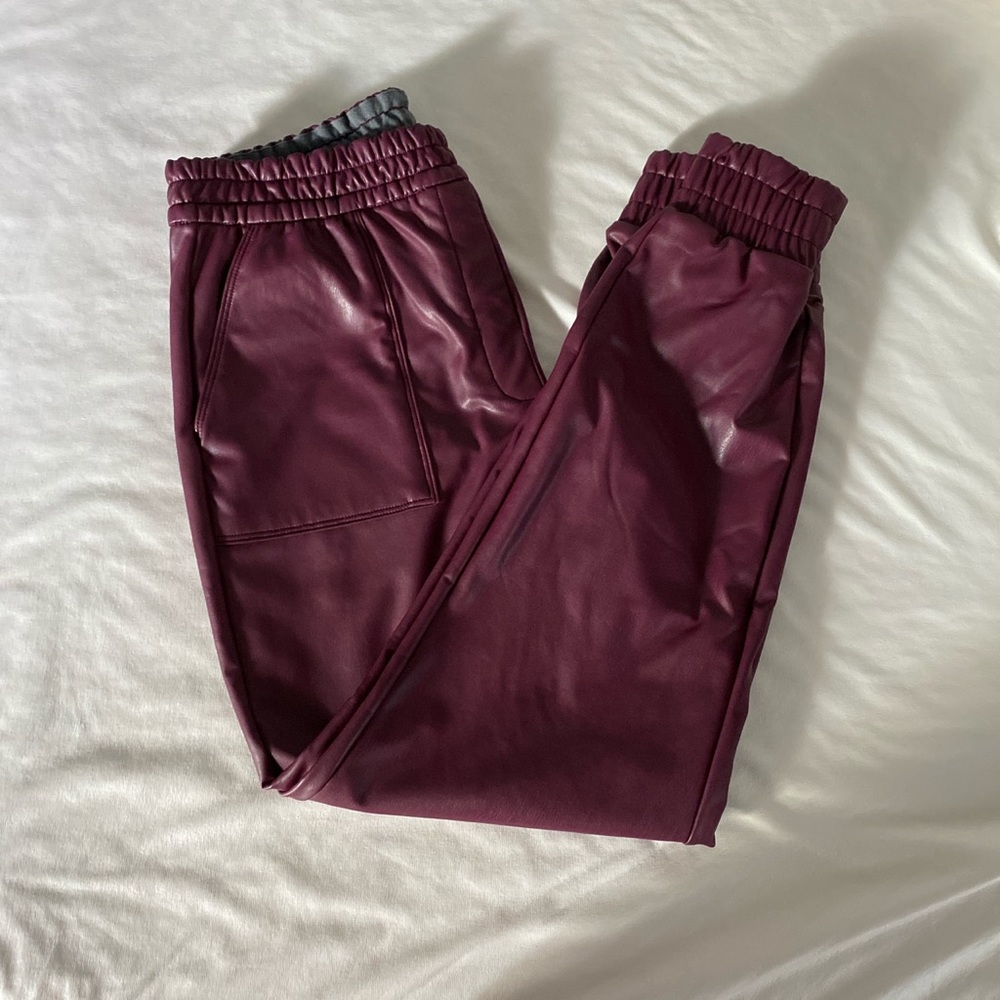 burgundy vegan leather pants